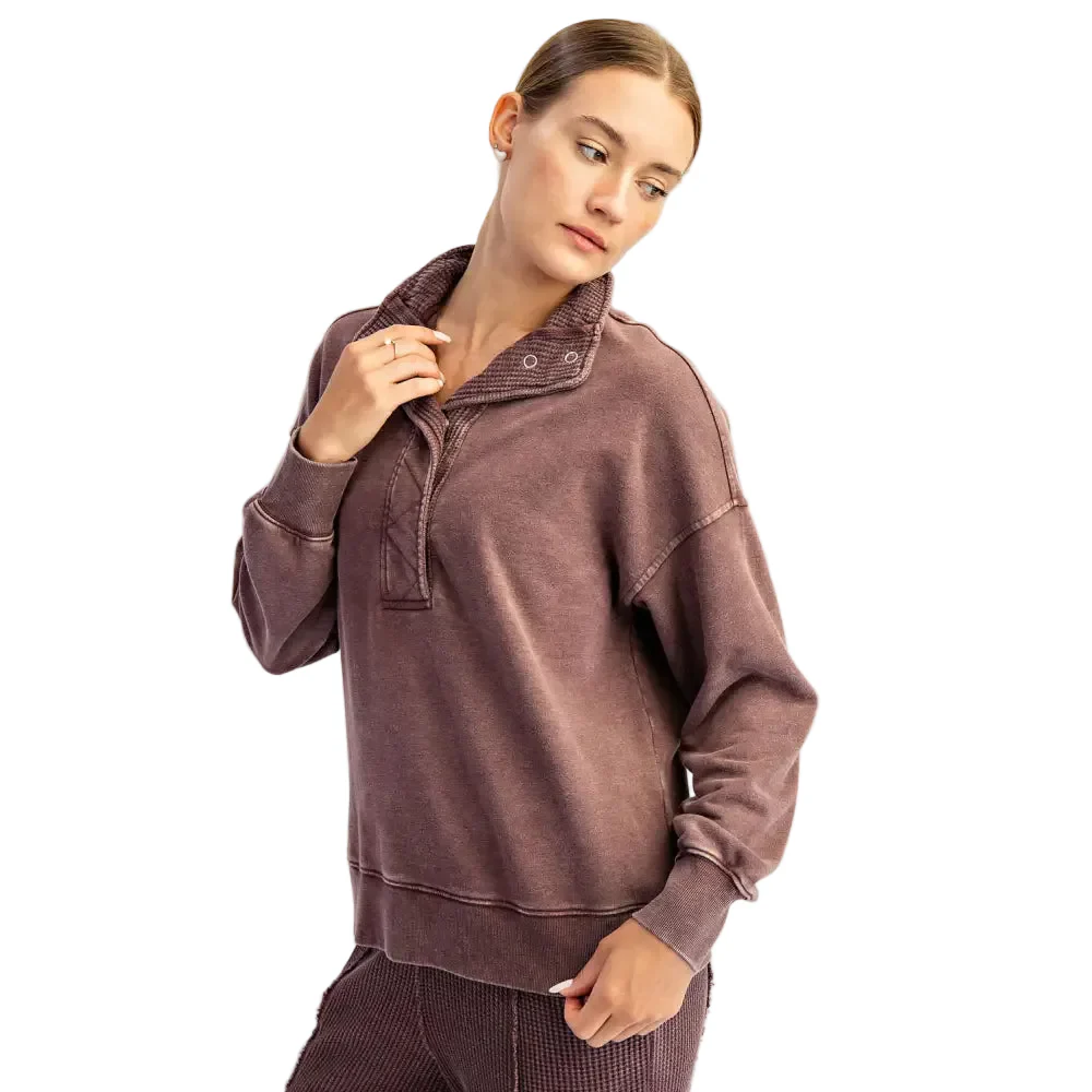 Rae Mode Women's Waffle 1/4 Zip Snap Sweatshirt - Image 5